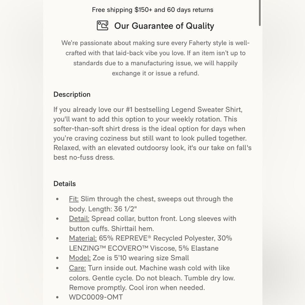 Faherty Legend™ Sweater Dress Small - Picture 5 of 5